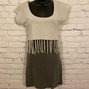 Grey Bodycon Dress With Fringe